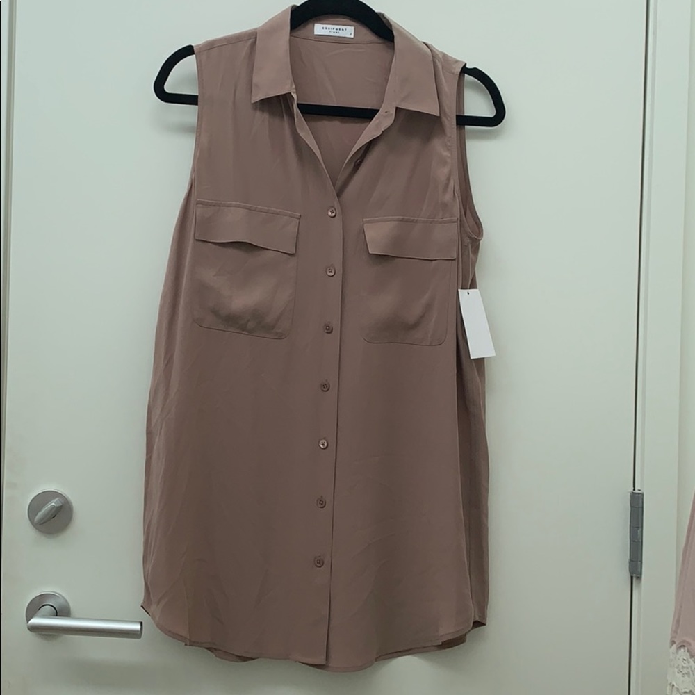 Tan Sleeveless Equipment Silk Top Size Small